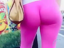 Pink lycra waiting bus