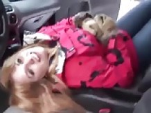 Girl Plays and Squirts in the Car