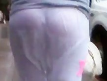 wet white pants see thru thong