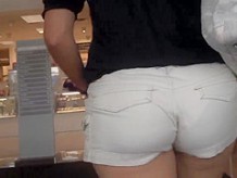 ass tight white shorts see those pink panties