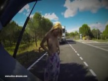 Flashing naked on a rest area for the truckers