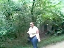 outdoor black wanks in front of woman