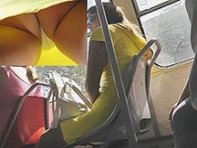 Hot yellow summer costume upskirt