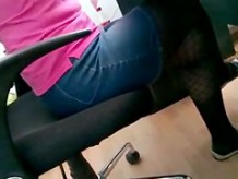 Hungarian co-worker stockings crossed legs