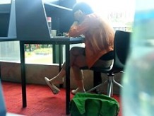 Candid Asian MILF Shoeplay Dangling Feet at Library