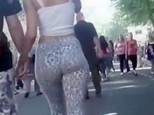 Girl in skin tight leopard pants