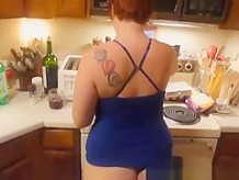 Big booty wife cooking in thong