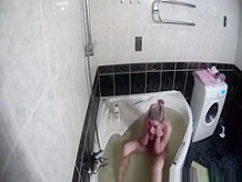 Sexy blonde bath and shaving