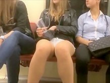 Chick in tight shorts filmed in train