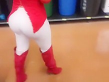 Woman with big ass in white leggings