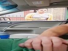 Exhibitionist dude plays with his penis inside car