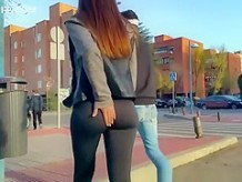 Teen with nice butt wearing black leggings