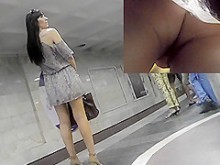 adorable mujer intenta ocultar tanga en mejor upskirt nunca