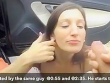 Esposa atrapada chupando la polla y conseguir un facial en la carretera pública