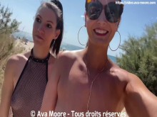 Le doy a Lety Howl su primer bukkake gigante en una playa pública con desconocidos