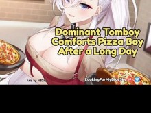Marimacho dominante consuela al pizzero después de un día duro [Charla sucia sucia] [Tetas grandes]
