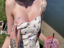 Follada dura al aire libre NOS ATRAPARON / semen en las tetas
