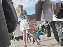 Un vistazo rápido a las bellezas de pelo largo upskirt (falso)